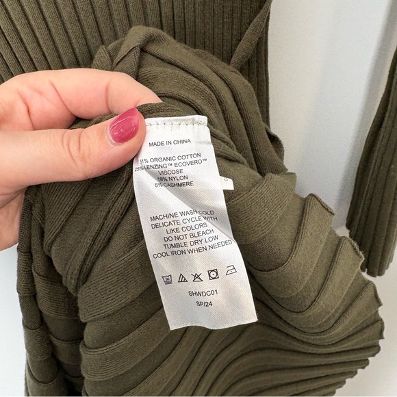 Quince Cotton Cashmere Ribbed Long Sleeve Crew Midi Dress in Olive - Picture 8 of 9